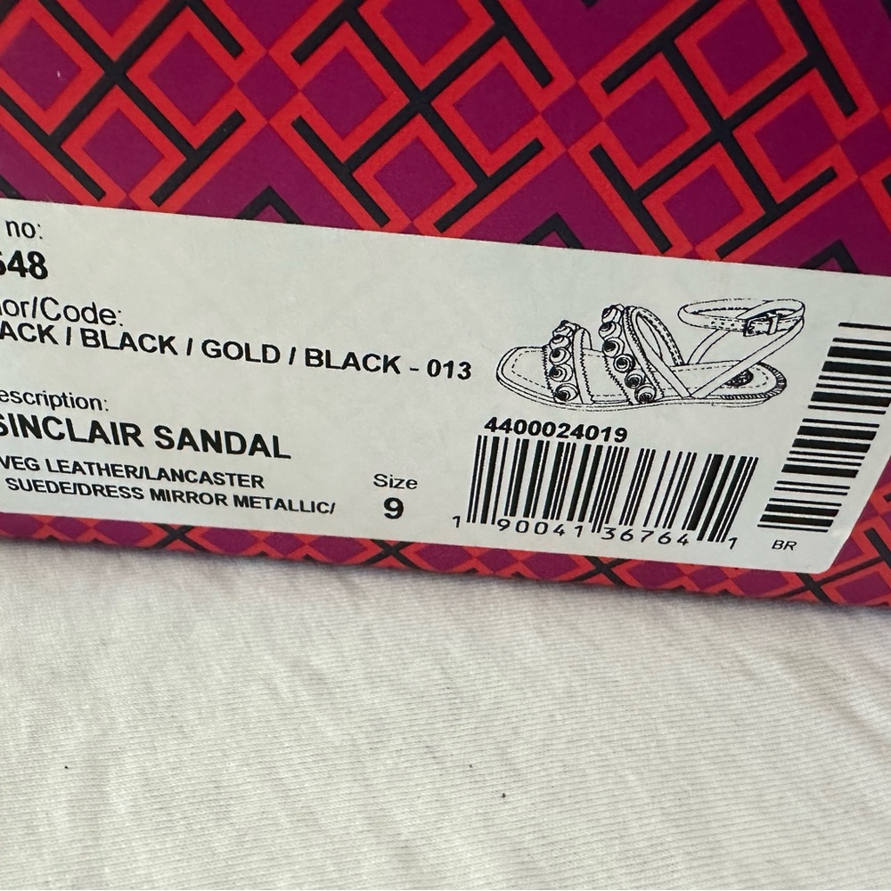 New Tory Burch Black and Gold Sinclair seashell Women's Sandals 9 with box - Picture 12 of 16